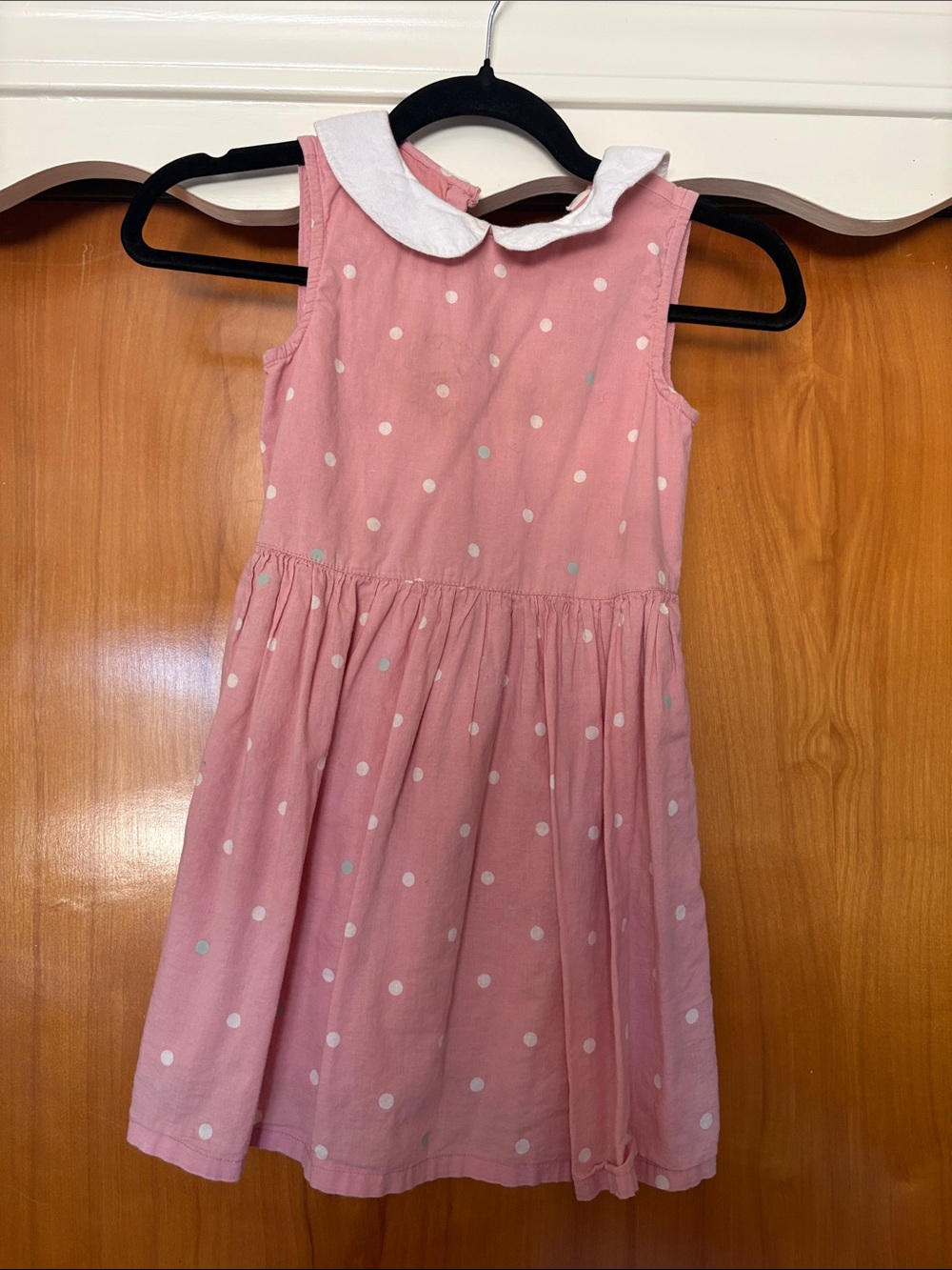 Girls' organic cotton fair tradePink Polka Dot Dress with White Peter Pan Collar